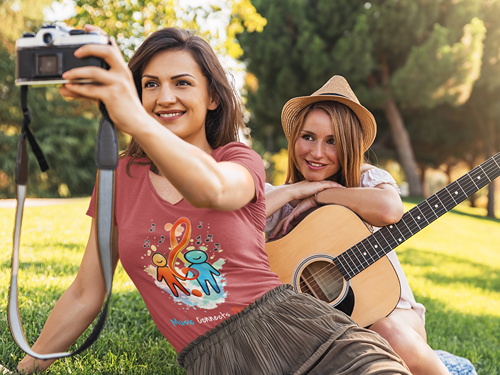 Music Connects People – Colorful Music Lover Woman's V-Neck