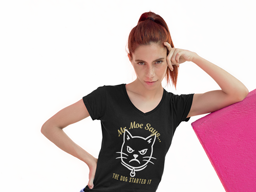 Mr. Moe Says - The Dog Started It Woman's V-Neck Tee