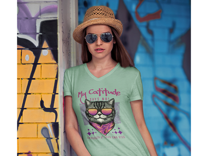 My Catitude Says No! Women’s V-Neck