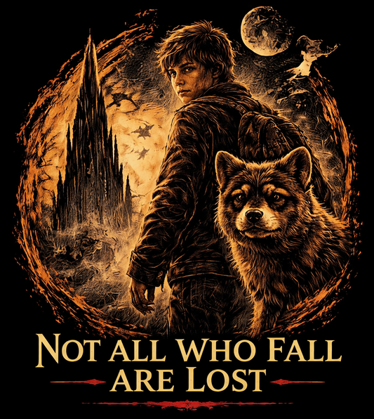 Not All Who Fall Are Lost Tee – Dark Fantasy Journey Graphic T-Shirt