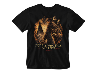 Not All Who Fall Are Lost Tee – Dark Fantasy Journey Graphic T-Shirt