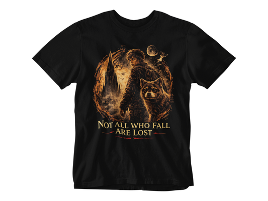 Not All Who Fall Are Lost Tee – Dark Fantasy Journey Graphic T-Shirt