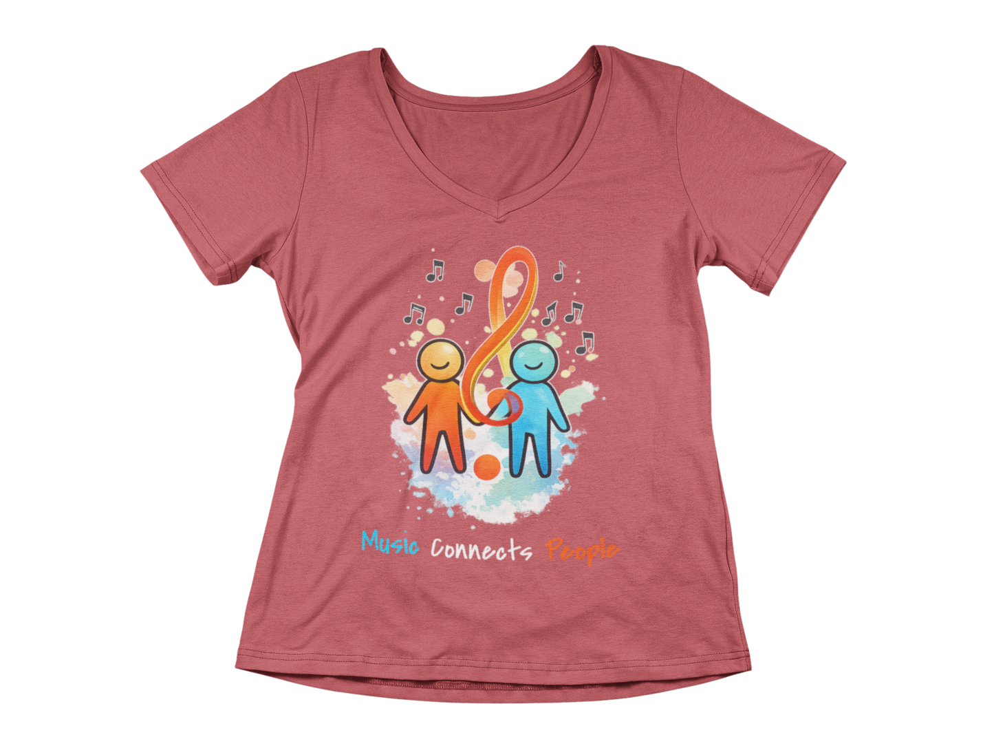 Music Connects People – Colorful Music Lover Woman's V-Neck