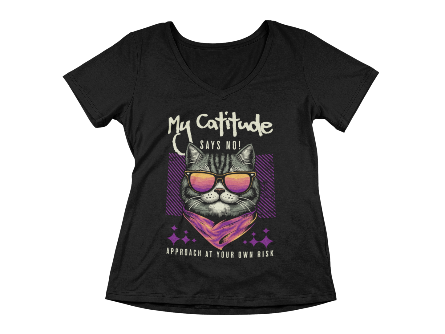 My Catitude Says No! Women’s V-Neck
