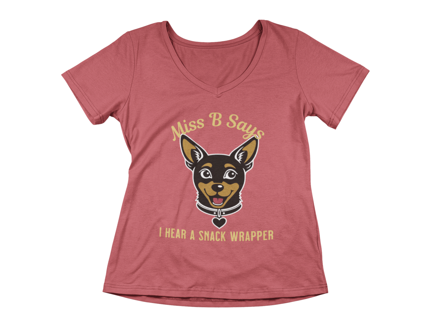 Miss B Says: I Hear a Snack Wrapper – Woman's V-Neck