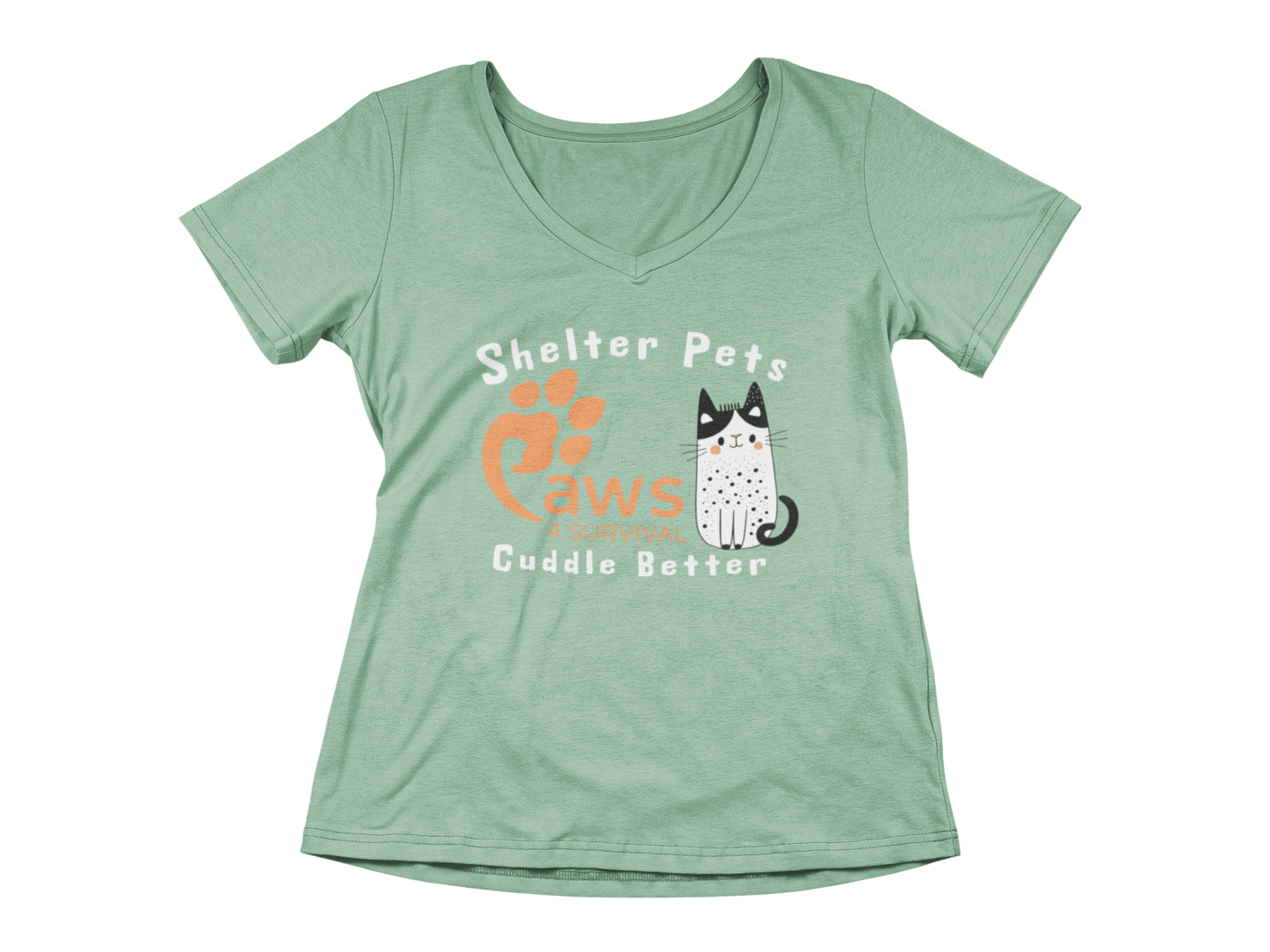 Paws 4 Survival - Woman's V-Neck - Shelter Pets Cuddle Better - Cat