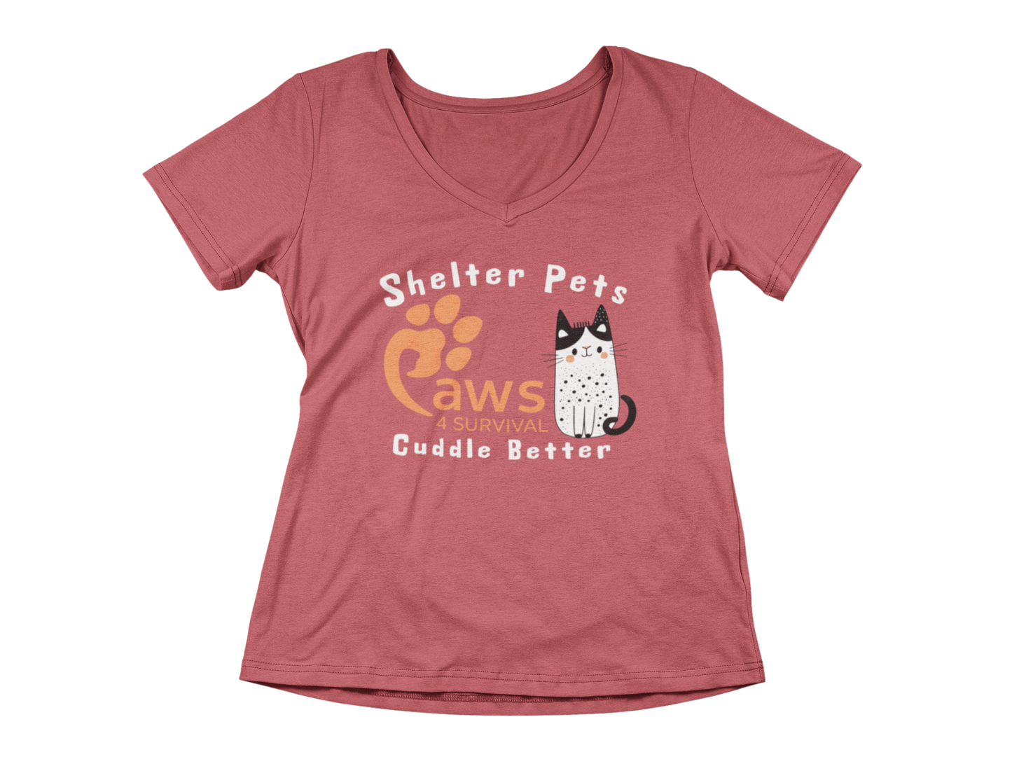 Paws 4 Survival - Woman's V-Neck - Shelter Pets Cuddle Better - Cat