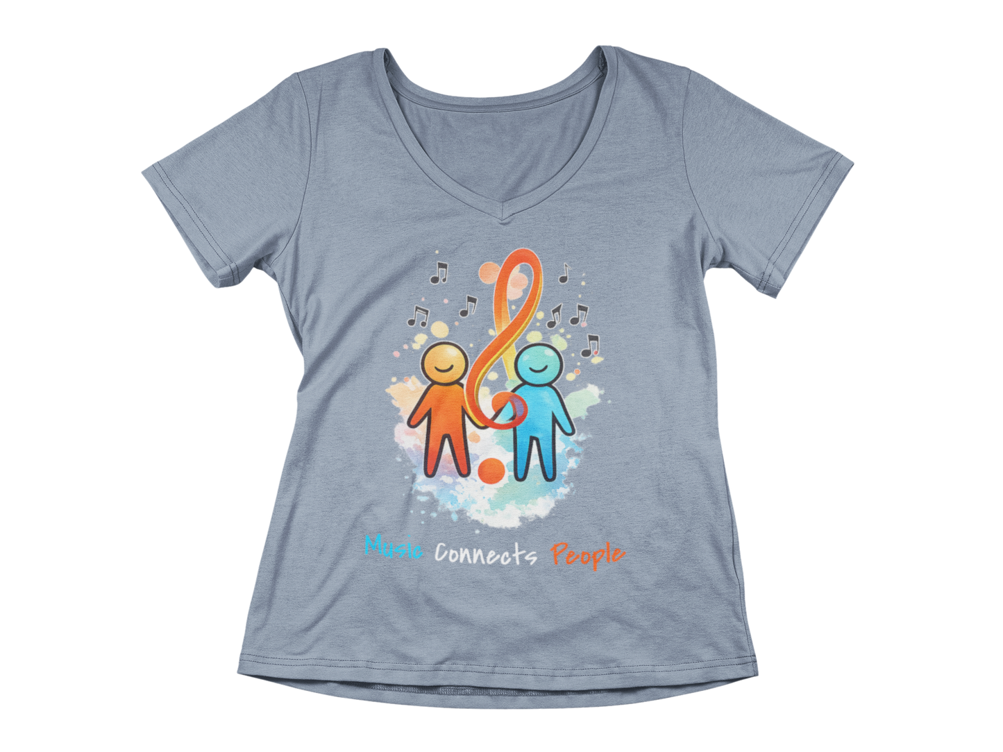 Music Connects People – Colorful Music Lover Woman's V-Neck
