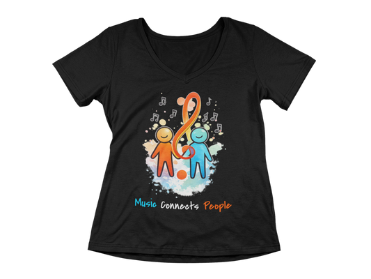 Music Connects People – Colorful Music Lover Woman's V-Neck