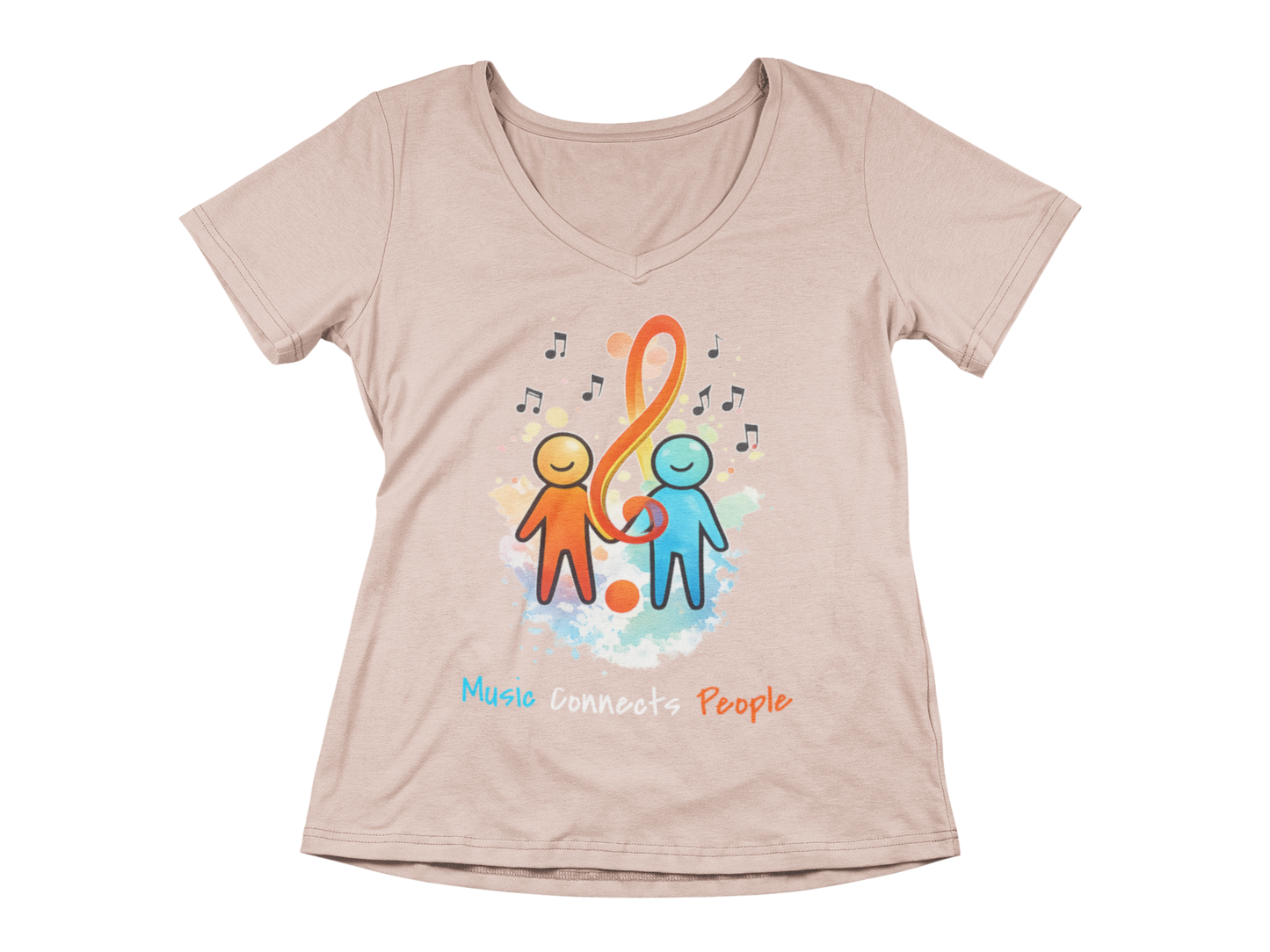Music Connects People – Colorful Music Lover Woman's V-Neck