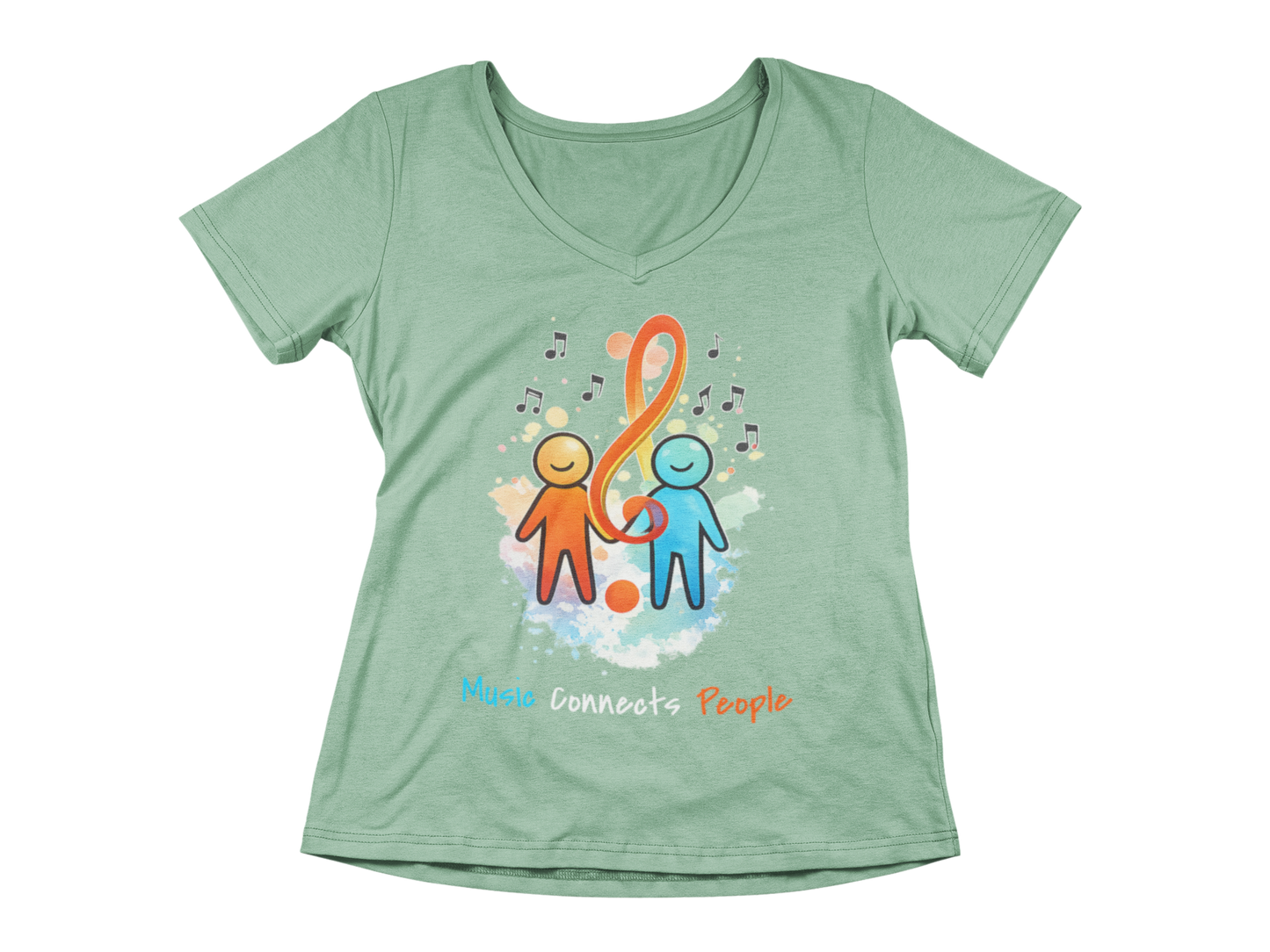 Music Connects People – Colorful Music Lover Woman's V-Neck